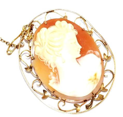 Antique 9ct Gold Framed Carved Shell Cameo Brooch Brooches Jewellery