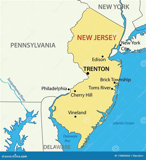 New Jersey Vector Accurate High Detailed State Map With Community