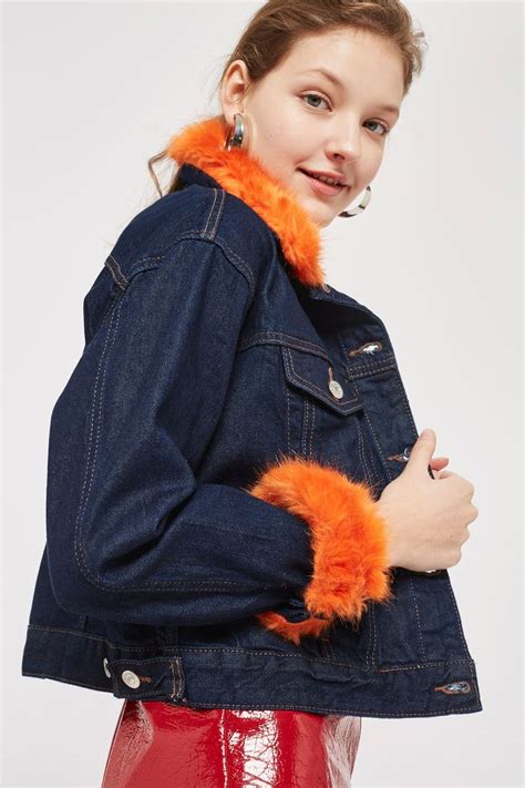 Moto Orange Faux Fur Trim Denim Jacket New In Fashion New In