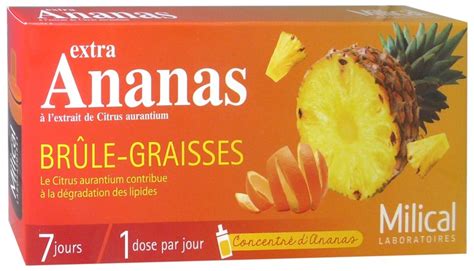Le citrus aurantium contribue à la dégradation des lipides. MILICAL EXTRA ANANAS BRULE-GRAISSES 7x10ML