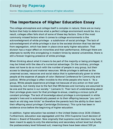 The Importance Of Higher Education Free Essay Example