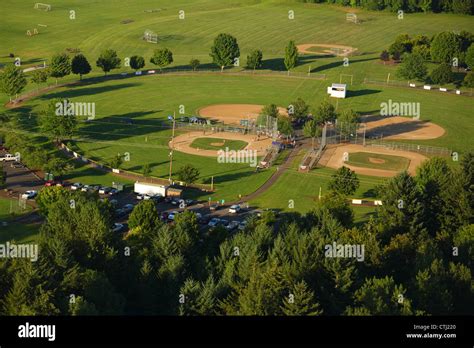 Aerial View Of Park With Baseball Fields Stock Photo Alamy