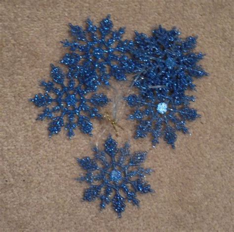 6 Retro Blue Glitter Snowflake Ornaments Plastic Sparkle Etsy Etsy