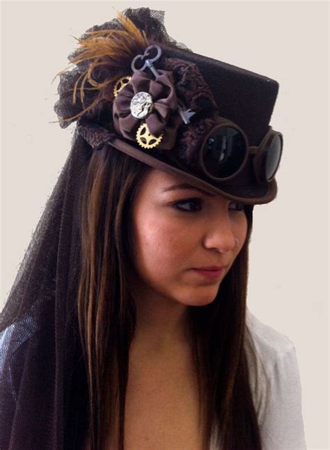 Ready To Ship Steampunk Brown Riding Hat With Goggles Gears Etsy
