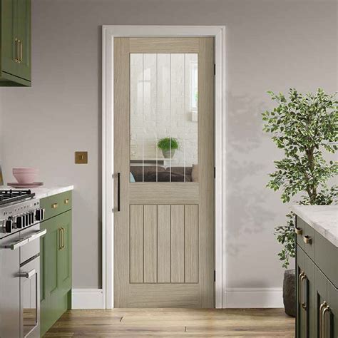 Belize Light Grey Door Clear Glass Frosted Lines Prefinished