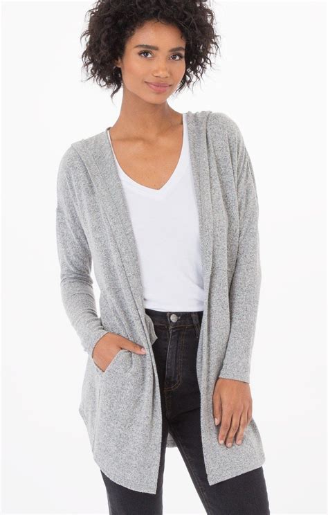 Z Supply Marled Hoodie Cardigan In Heather Grey Sweater Women Outfit