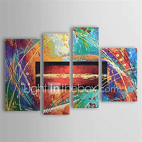 Hand Painted Abstract Oil Painting With Stretched Frame Set Of 4