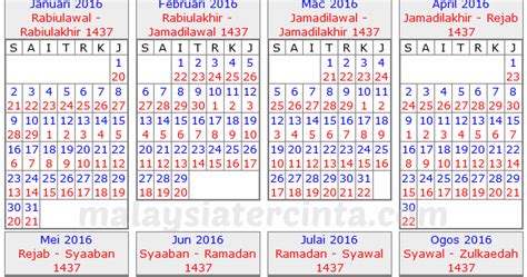 Kalendar Islam 2016 Masihi 14371438 Hijrah