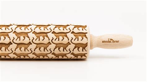 No R094 Cats Embossing Rolling Pin Engraved Rolling Pin
