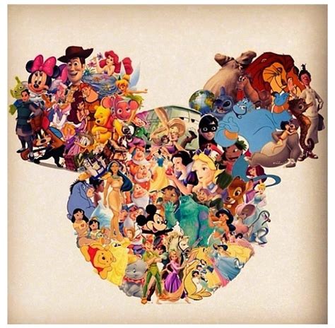 An Image Of Mickey Mouses Head With Many Disney Characters All Over