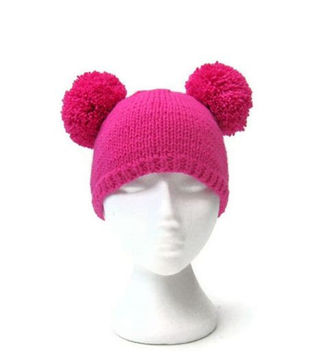 Items Similar To Pom Pom Hat Knitted Beanie Two Pompom Ear Hat Pink
