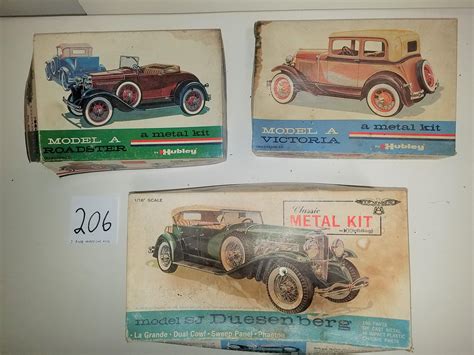 Lot Three Boxed Hubley Metal Model Car Kits As Is