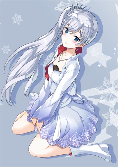 Mutsumi Masato Weiss Schnee Rwby Girl Blue Eyes Boots Breasts Closed Mouth Cropped