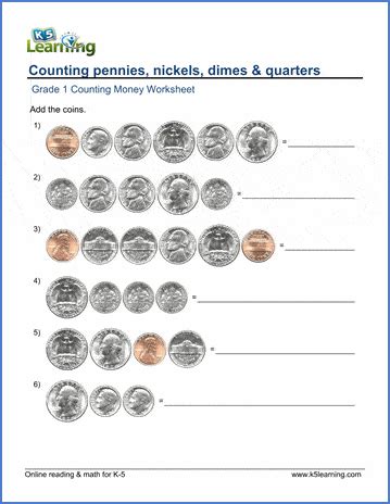 Online learning resources for money are available for kids of all ages. 1st Grade Counting Money Worksheets - free & printable | K5 Learning