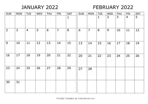 Free Printable January February Calendar 2022 Calendarkart February