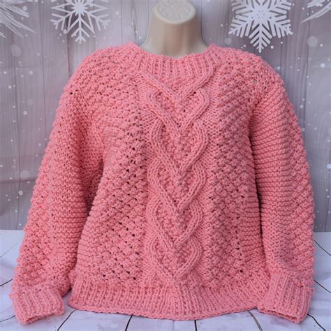 Hand Knit Sweater Pattern Heart Cable Pullover Knitting Etsy Canada