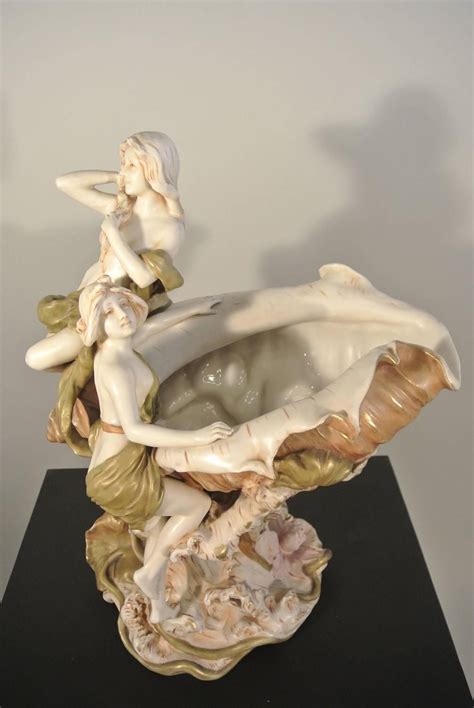 Royal Dux Porcelain Centrepiece Art Nouveau 2 Women On Conch Shell