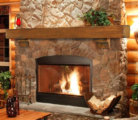 Large Fireplace Mantel Shelf Rustic Pine Wood Lodge Wall