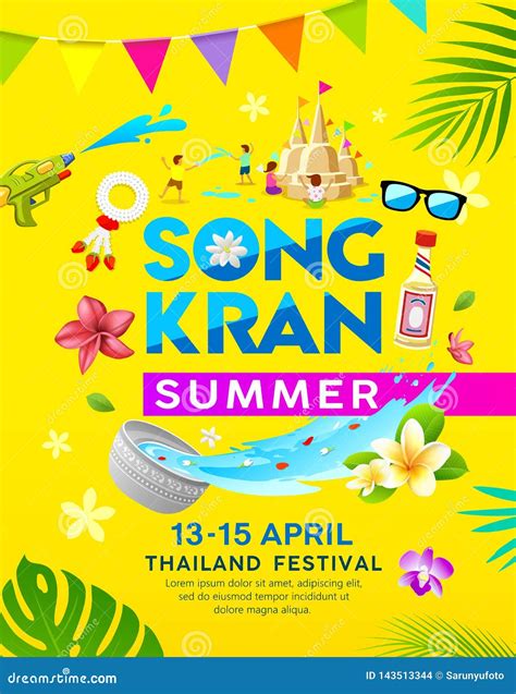 happy songkran thailand summer april poster vector design yellow stock vector illustration of