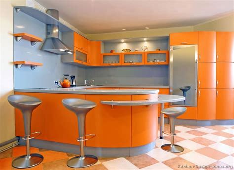 Modern Orange Kitchen With Curved Cabinets Kitchen Cabinet Design