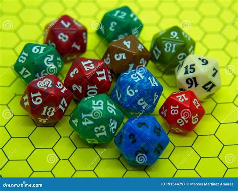 Role Playing Board With Several Colored Dice Stock Image Image Of