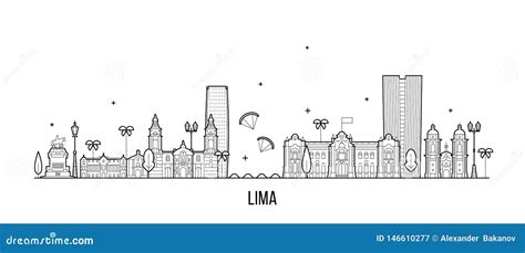 Lima Skyline Peru City Buildings Vector Linear Stock Vector
