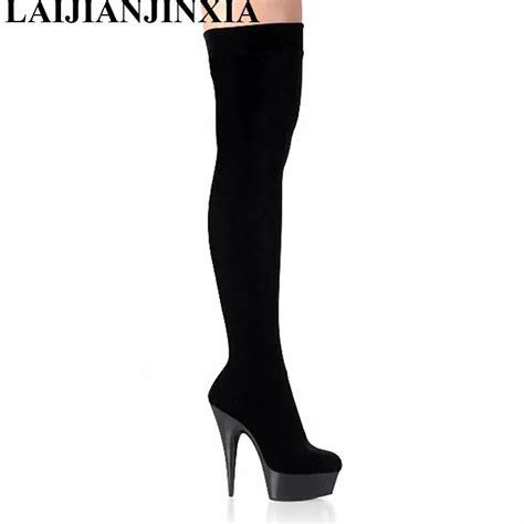 laijianjinxia hot selling 15cm high heel boots for woman sexy night club wearing over the knee