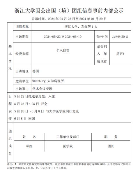 浙江大学因公出国（境）团组信息事前内部公示 内部公示 浙江大学基础医学院 国内首设生物医学专业