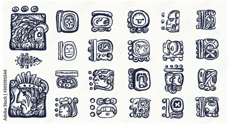 Plakat Mayan Alphabet Mexican Mesoamerican Glyphs Hieroglyphics Maya