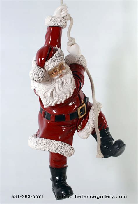 Santa Hanging From Rope Statue 3ft Santa Hanging From Rope Decor