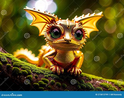 Cute Deep Golden Baby Dragon Created With Generative Ai Stock