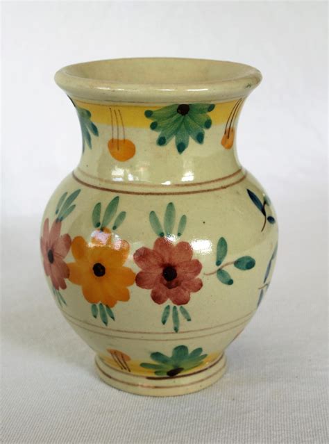 Vintage Vl Lisboa Portuguese Hand Painted Small Yellow Vase W Etsy