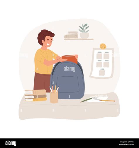 Boy Packing School Bag Stock Vector Images Alamy