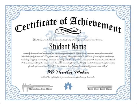 · 3d Printer Club Certificate Of Achievement
