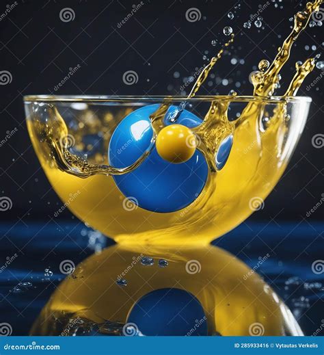 Yellow Balls In Blue Water Splash 3d Rendering 3d Illustration Stock