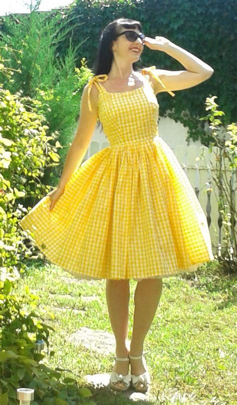Pinup Dress Hello Sunshine Yellow Gingham Rockabilly Dress With