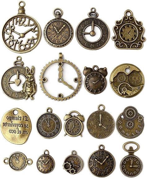 18 Pcsset Clock Pendant Charms Multicolored Mixed Antique Bronze