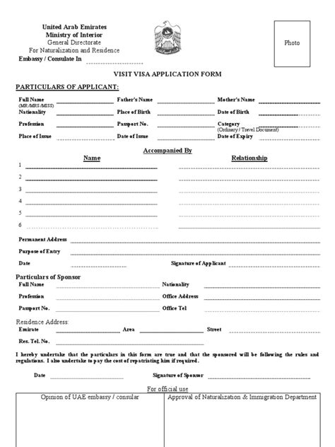 Uae Visit Visa Application Form 30 Days