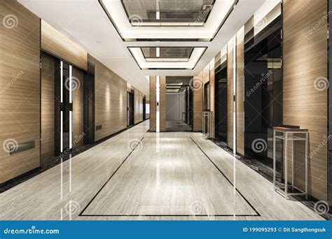3d Rendering Lift Lobby In Business Hotel With Luxury Design Near