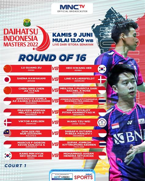 Jadwal Siaran Langsung 16 Besar Indonesia Masters 2022 Di Mnctv