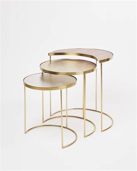 Estelle Gold Metal And Mango Wood Nest Of Tables Set Of Three Oliver Bonas