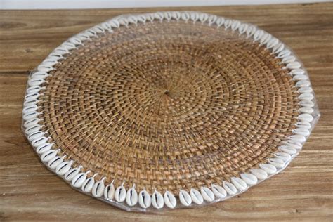 New Bali Woven Rattan Placemats Wshell Trim Balinese Placemat Wshe