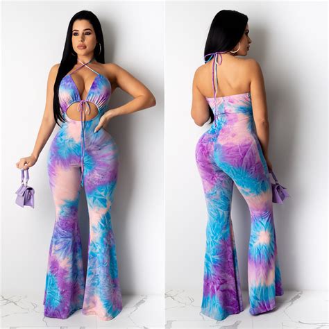 cute tie dye halter jumpsuit fashionable backless outfit for ladies gotita brands