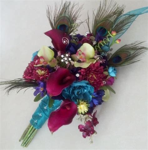 Peacock Feather Wedding Flower Package 10 Pieces Bridal Party Etsy