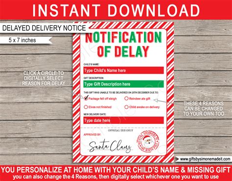 Delayed Santa T Letter Template Late Christmas T Notification