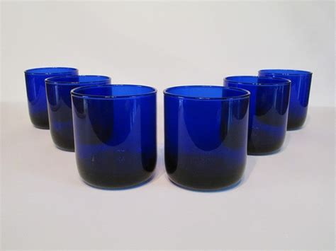Six Gorgeous Libbey Metropolitan Cobalt Blue Glass Old Fashioned Juice Glasses Blue Glass