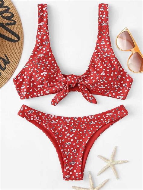 Random Ditsy Floral Knot Front Bikini Set SHEIN USA With Images