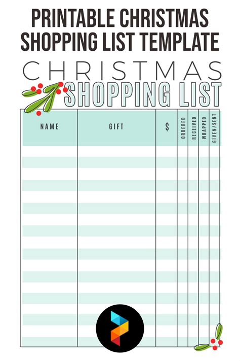 5 Best Free Printable Christmas Shopping List Template - printablee.com