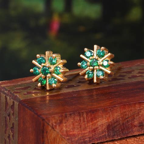 Stud Emerald Earrings In 14k Solid Gold Natural Emerald Etsy