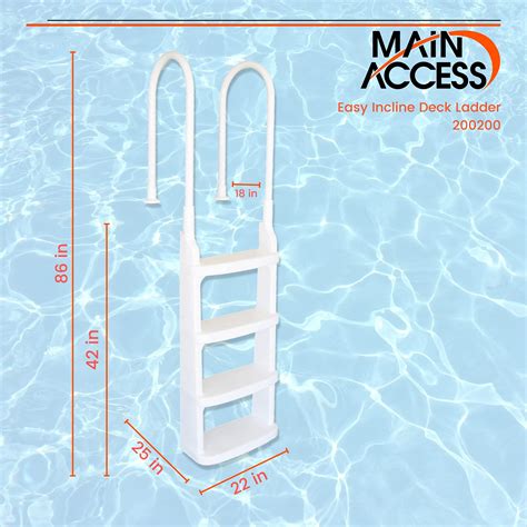 Main Access Easy Incline White Pool Deck Ladder Four Large Graduated Treads And Adjustable